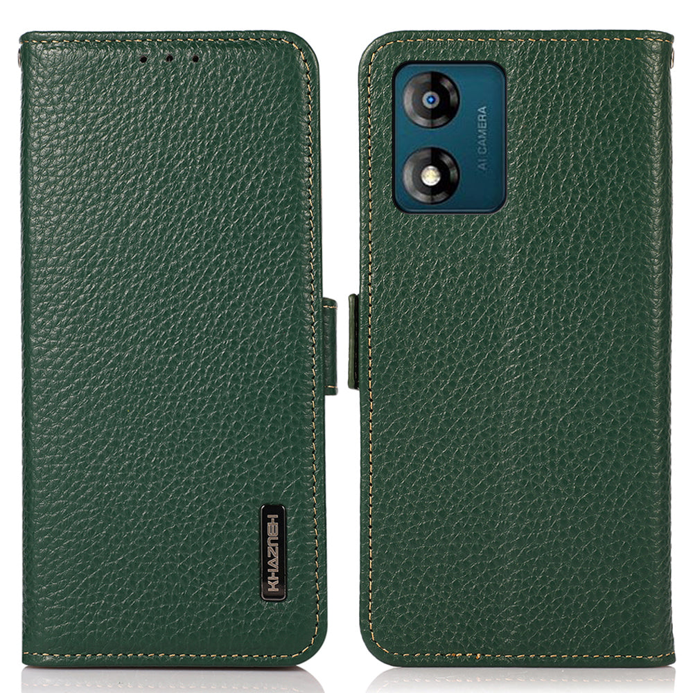 KHAZNEH Phone Case for Motorola Moto E13 4G RFID Blocking Litchi Texture Genuine Leather Stand Wallet Shockproof Cover KHAZNEH Phone Case for Motorola Moto E13 4G RFID Blocking Litchi Texture Genuine Leather Stand Wallet Shockproof Cover